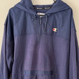 Champion Quarter Zip Pullover Sweatshirt Mens 2XL Activewear‎ Fleece Navy Blue